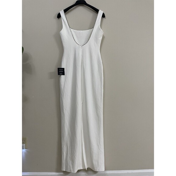 Lulus White Rhinestone Square Neck Backless Maxi Dress NWT Size L - Picture 7 of 12